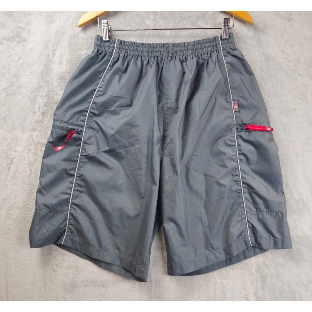 Vintage Starter Gray Nylon Shorts Mens Large Drawstring Mesh Line Zip Pockets